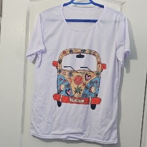 White T-Shirt with Cute & Colorful Van Design